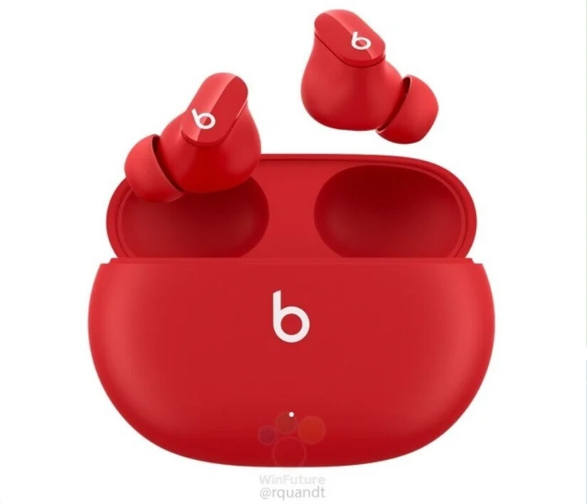 Beats Studio Buds y el estuche de transporte se renderizan en rojo-El informe dice que la introducción de Beats Studio Buds es inminente