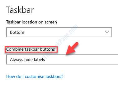 Configuración de la barra de tareas Barra de tareas Combinar botones de la barra de tareas Siempre Etiquetas Hidel