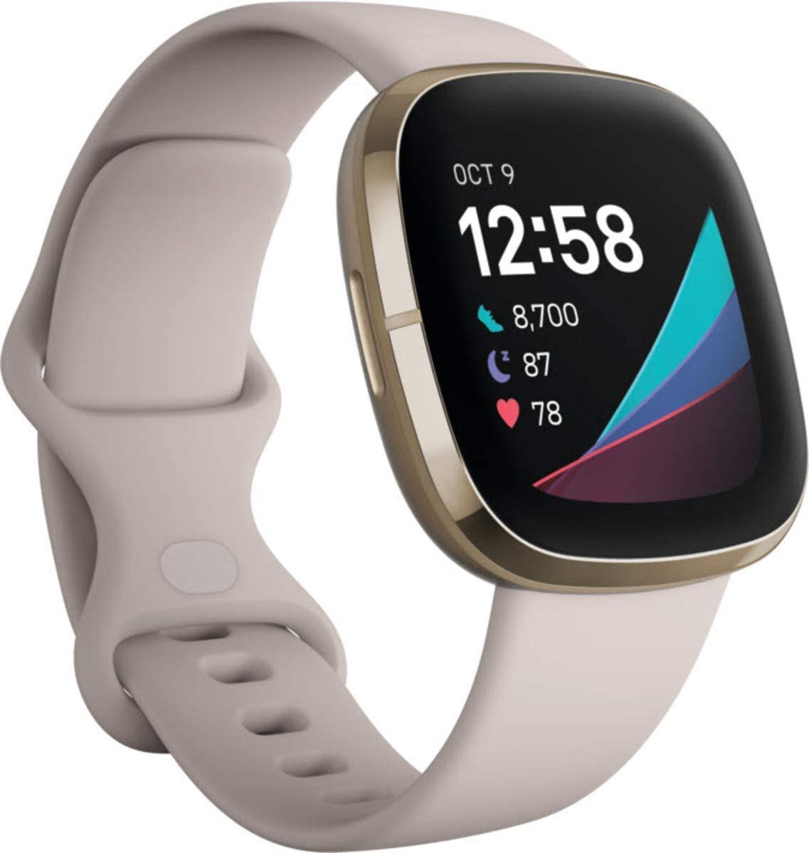 Reloj inteligente avanzado Fitbit Sense con herramientas para la salud del corazón, el control del estrés y las tendencias de la temperatura de la piel , Blanco/Dorado, Talla única (Bandas S y L incluidas)
