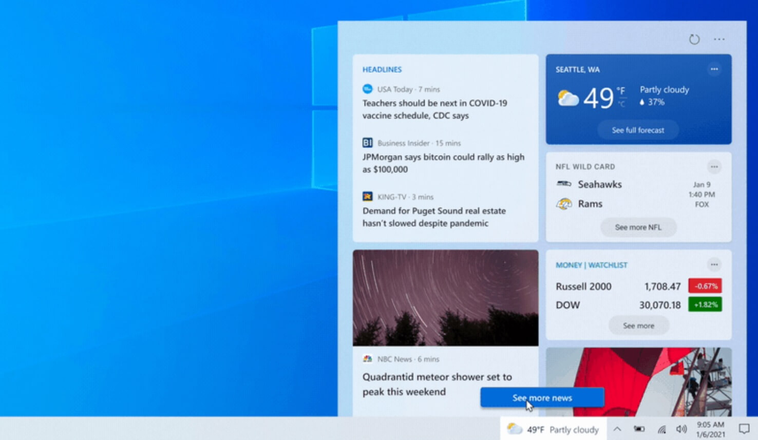 Noticias e intereses de Windows 10