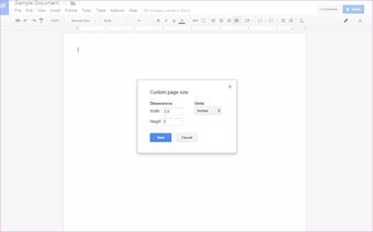 Adición de tamaño de página para google docs