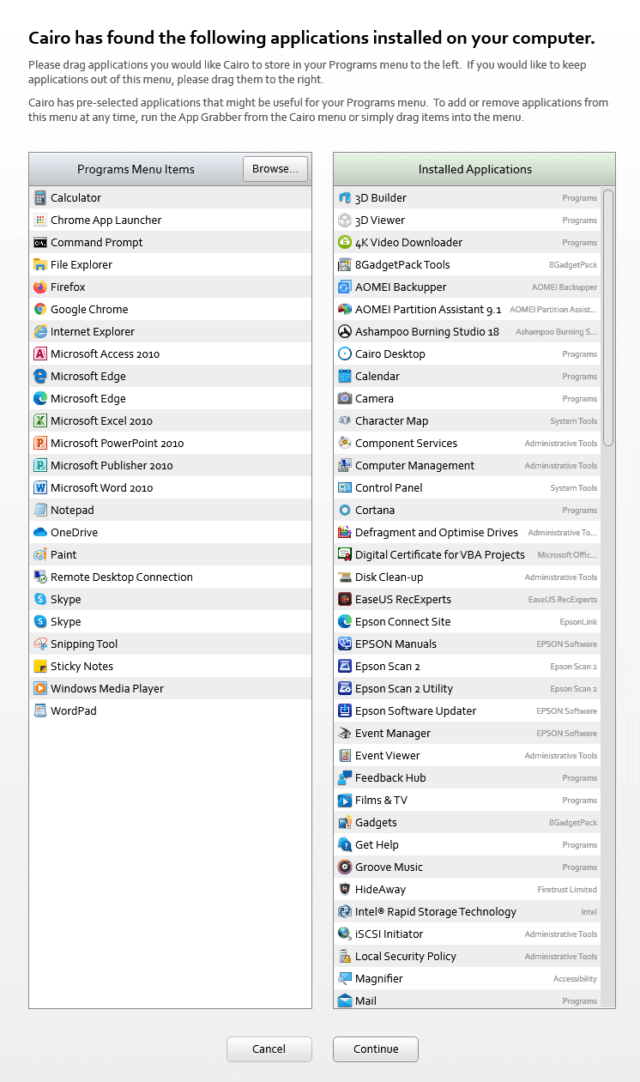 El Cairo Lista de Aplicaciones instaladas