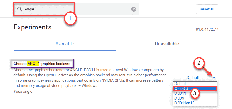 Ángulo de apertura mínima