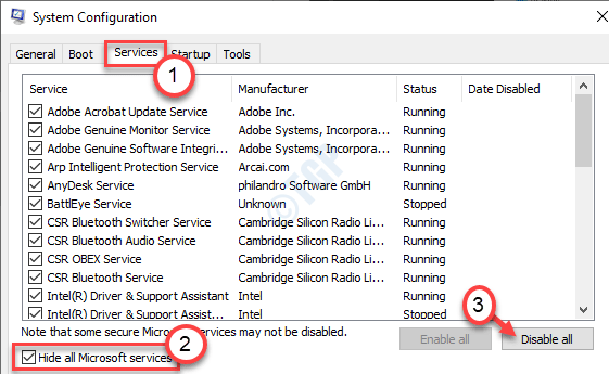 Desactivar servicios Mín.