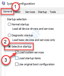 Carga de inicio selectiva Servicios del sistema Mín.