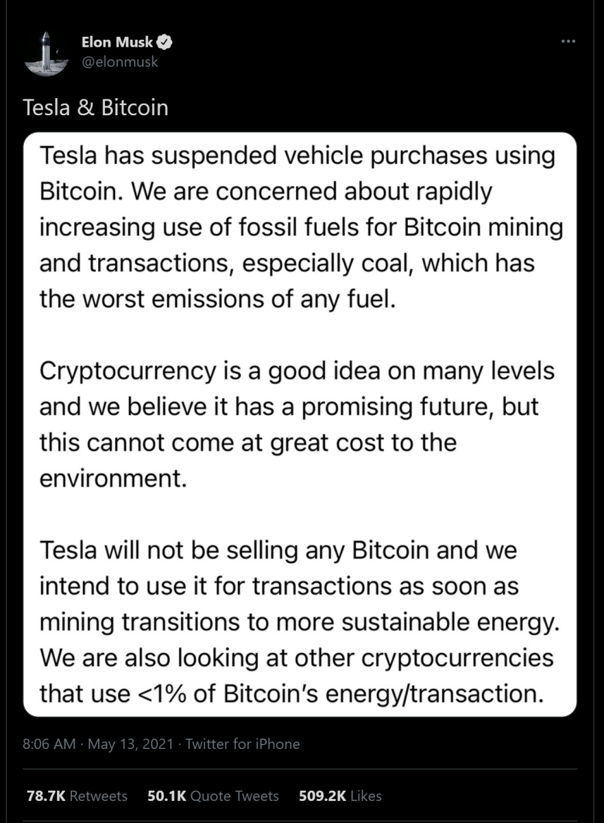 Viimeisimmässä twiitissä, jossa selitettiin, miksi Tesla ei enää hyväksy bitcoinia, Elon Musk näytti huonosti ymmärtävän Bitcoinin energiaa käyttää.