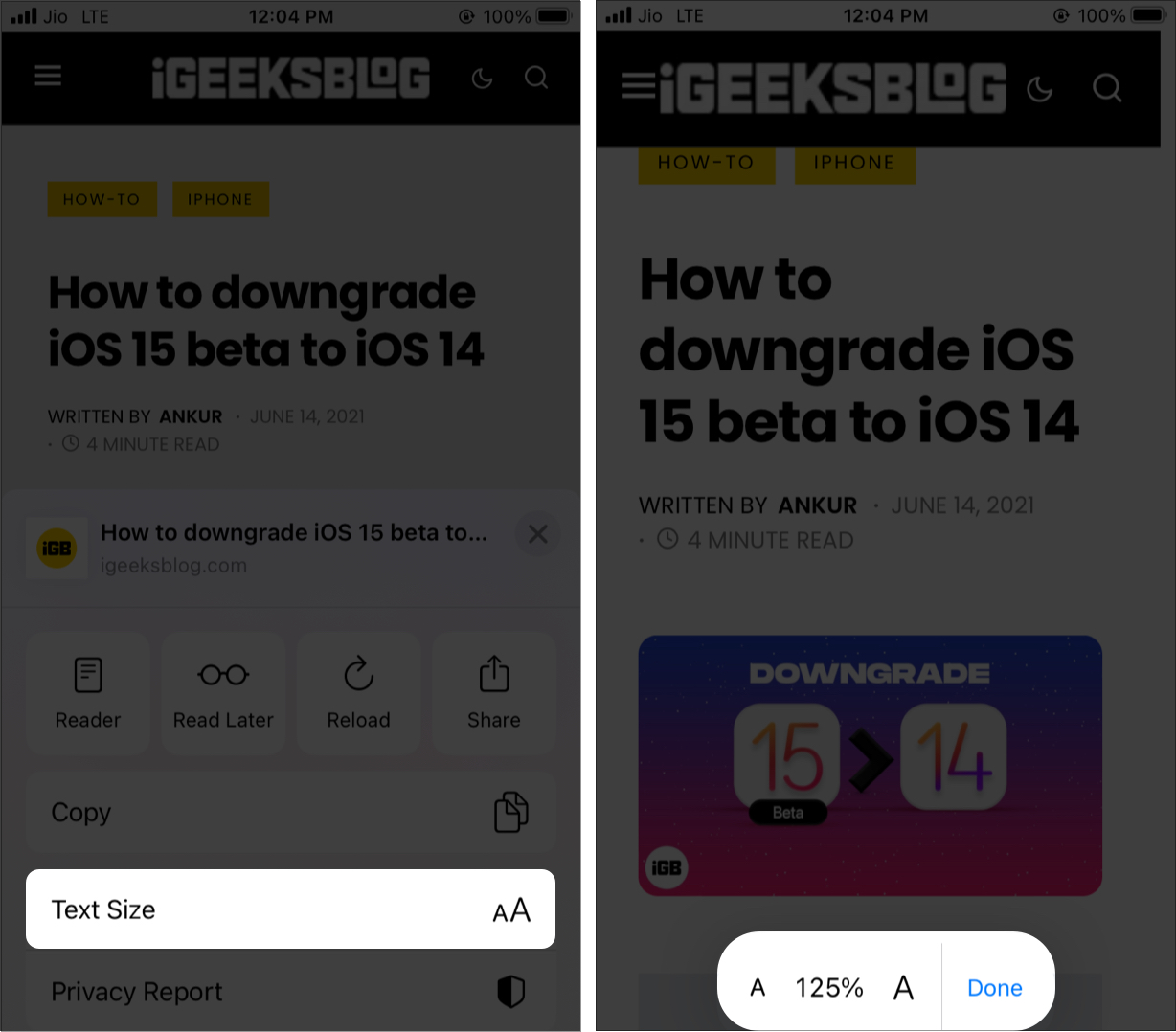 Muuta tekstin kokoa verkkosivustolle iOS: ssä 15