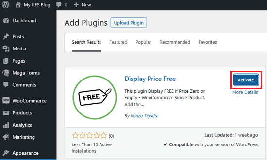 Aktivoi Display Price Free-laajennus