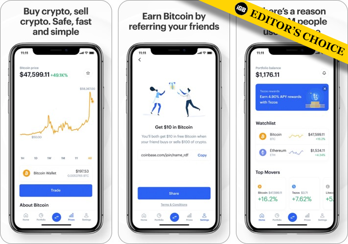 Coinbase-sovelluksen parhaat kryptovaluuttaohjelmat iPhonelle kuvakaappaus