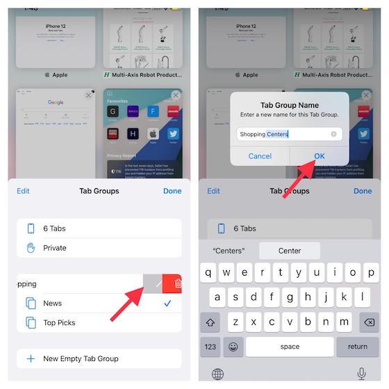 Nimeä välilehtiryhmät uudelleen-Välilehtiryhmien käyttäminen Safarissa iOS 15: ssä
