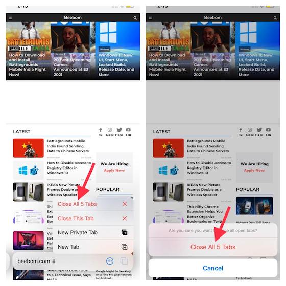 Sulje kaikki välilehdet-Välilehtiryhmien käyttäminen Safarissa iOS 15: ssä