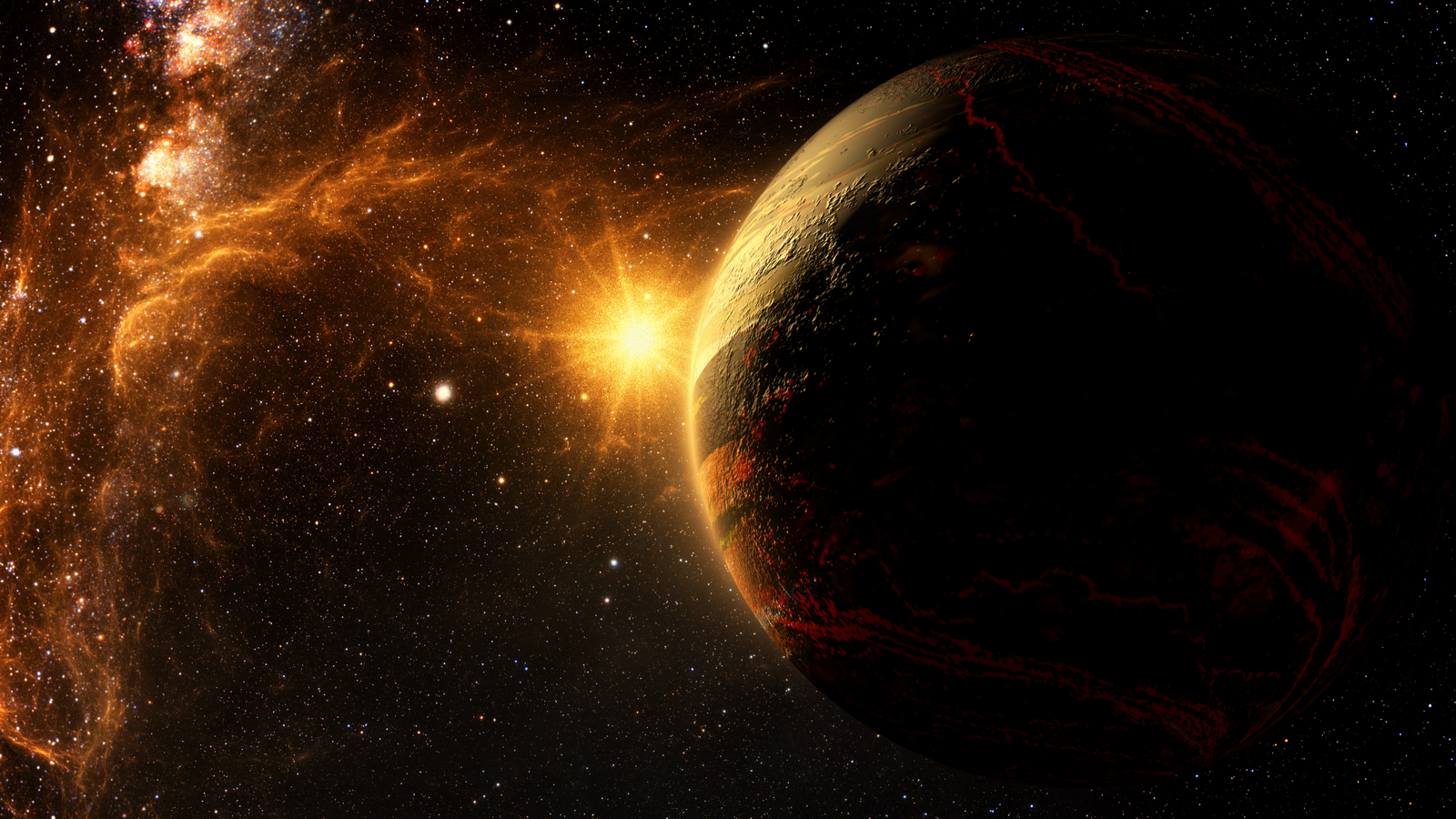 Exoplanetin tutkimusfantasia ja surrealistinen maisema 3D renderoitu