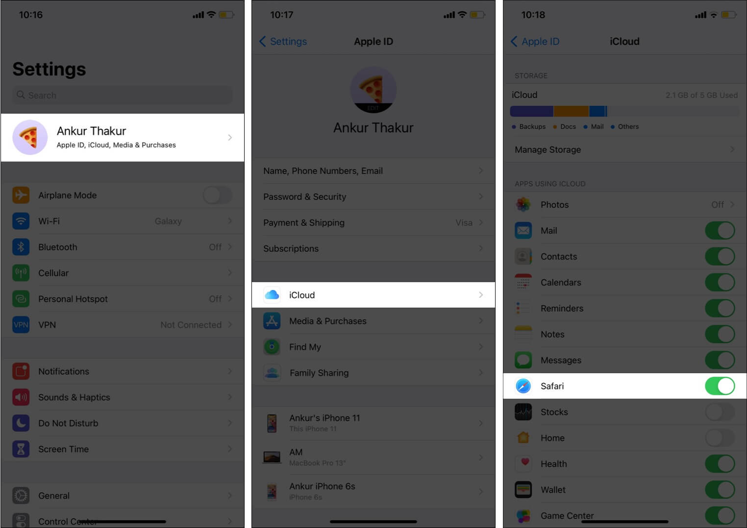 Synchroniser la liste de navigation et de lecture Safari dans appareils iPhone
