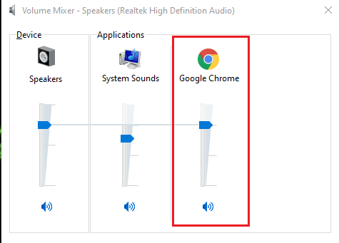 assurez-vous que le niveau de volume n'est pas en sourdine pour Google Chrome et que le curseur de volume est réglé haut.