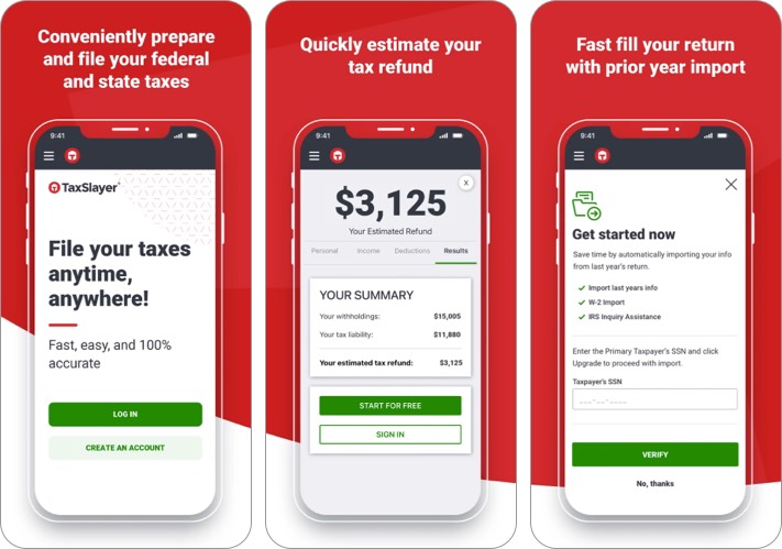 Taxslayer Capture d'écran de l'application fiscale gratuite pour iPhone et iPad