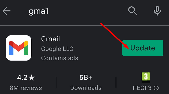 mettre à jour l'application gmail android