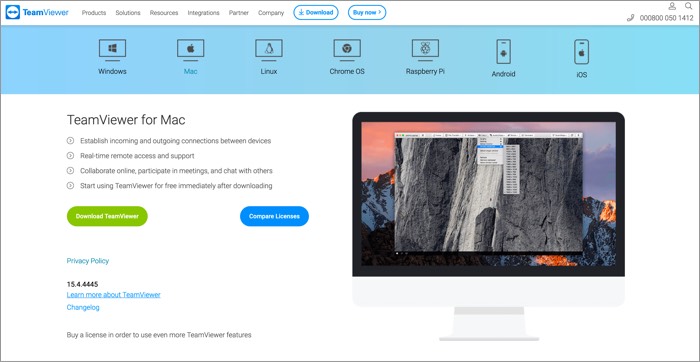 Capture d'écran TeamViewer pour Mac