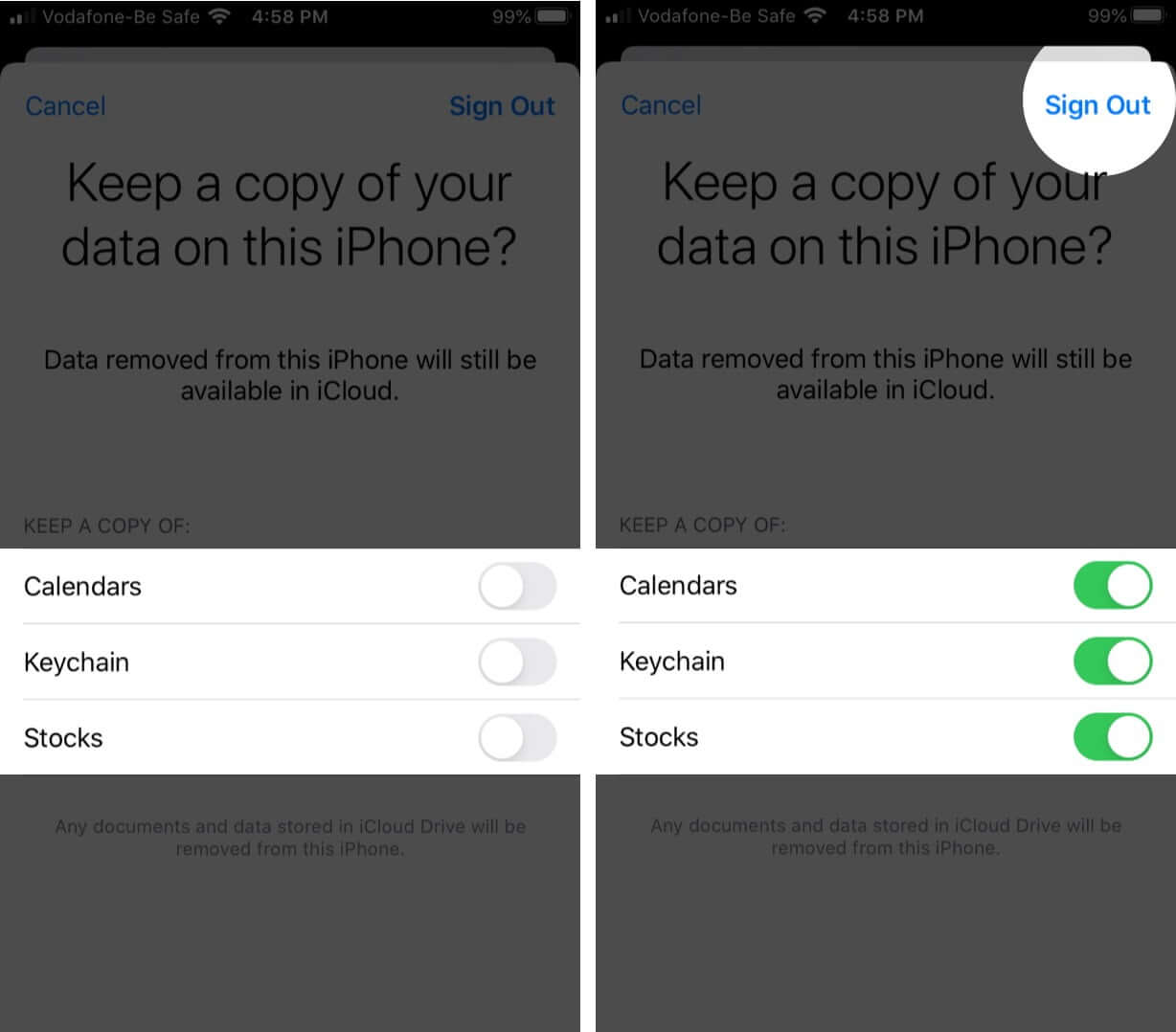 activer les options et se déconnecter sur apple id et icloud sur iphone