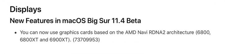 macOS Big Sur 11.4 Beta 1 AMD GPU Support