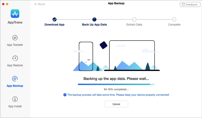 Sauvegarde des applications et de l'application données utilisant AppTrans