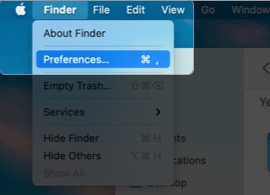 cliquez sur Finder, Préférences sur Mac