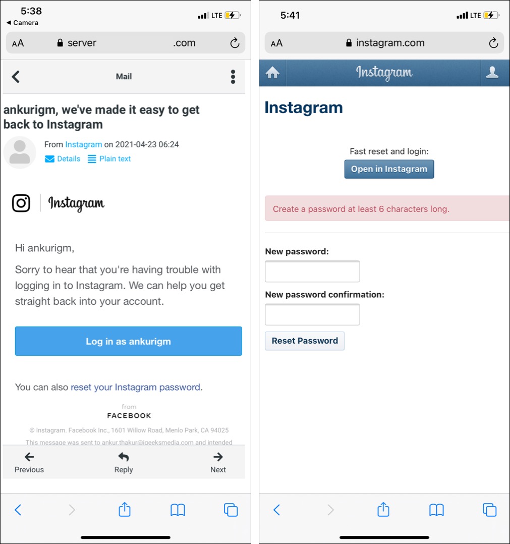 Ouvrez votre e-mail et appuyez sur Connectez-vous à Instagram ou réinitialisez votre mot de passe Instagram