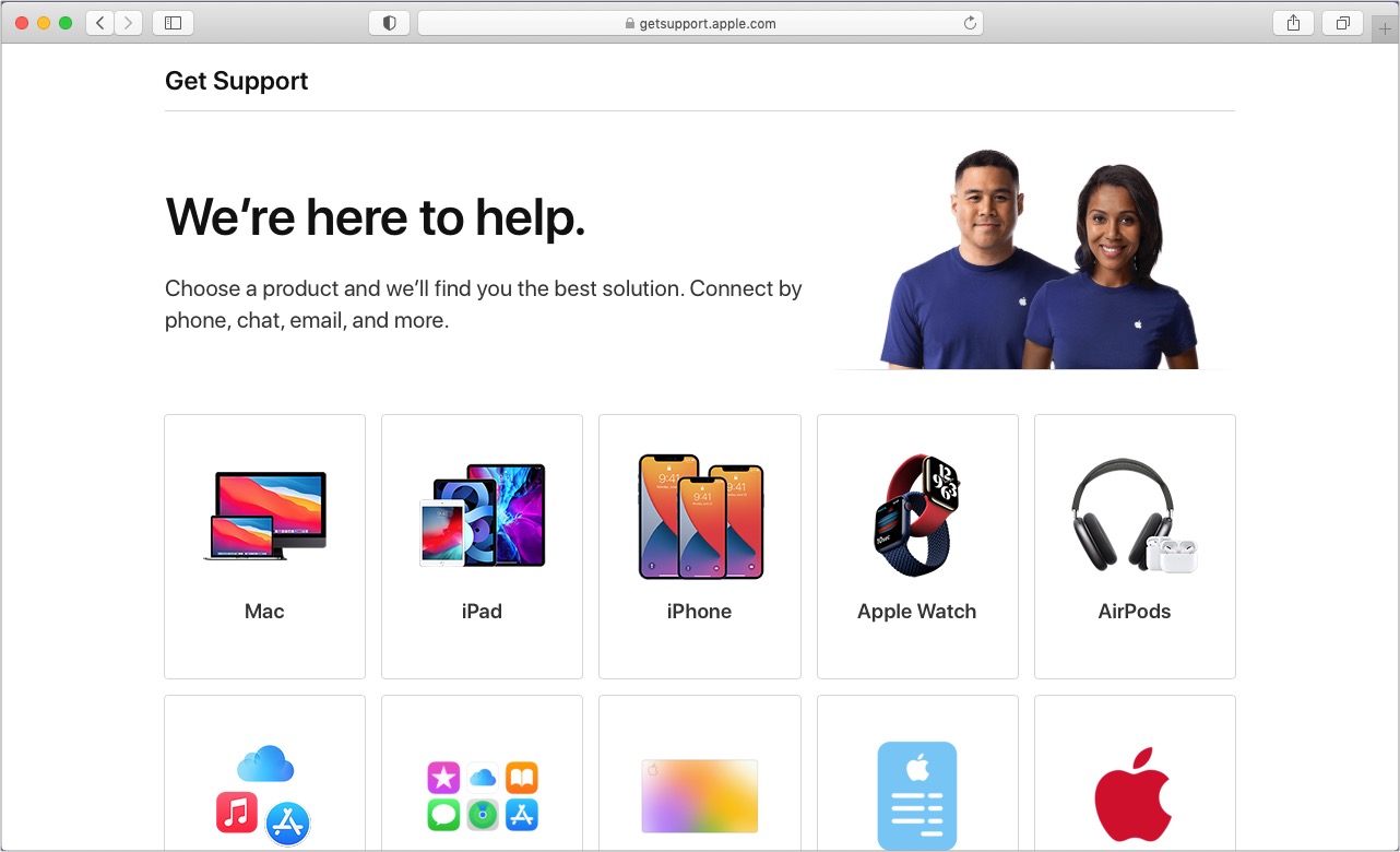 Visitez GetSupport.Apple.com et choisissez une option