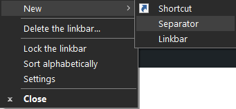 Options de clic droit de la barre de liens