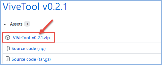 Téléchargement Zip ViveTool