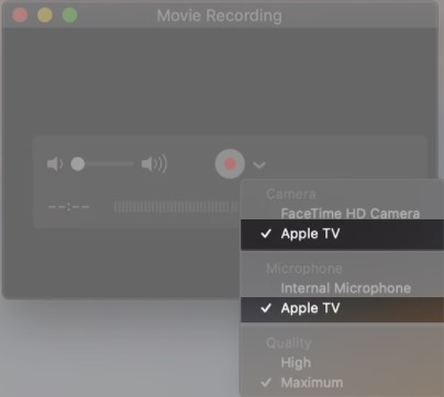 Sélectionnez Apple TV parmi les caméras sur Mac