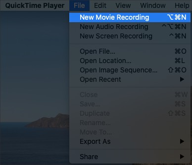 Sélectionnez un nouvel enregistrement vidéo dans QuickTime Player sur Mac