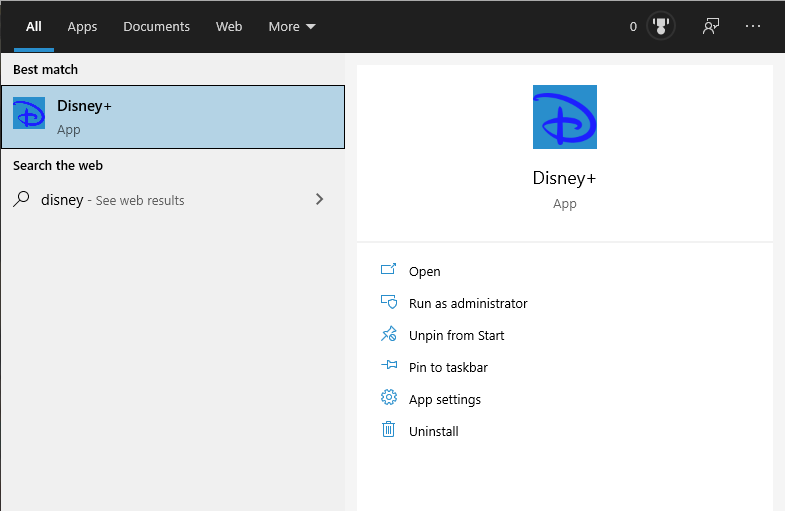 Application Disney Plus pour PC