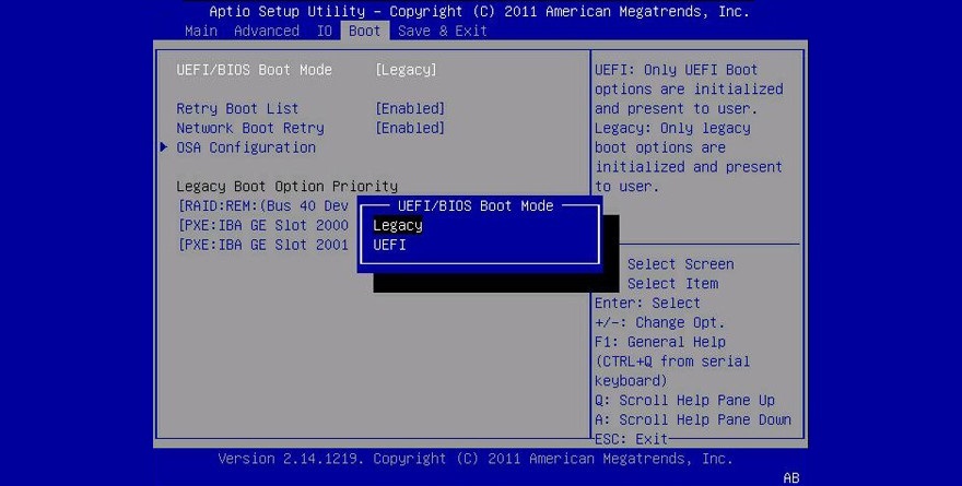 Windows affiche le mode de démarrage UEFI Legacy BIOS