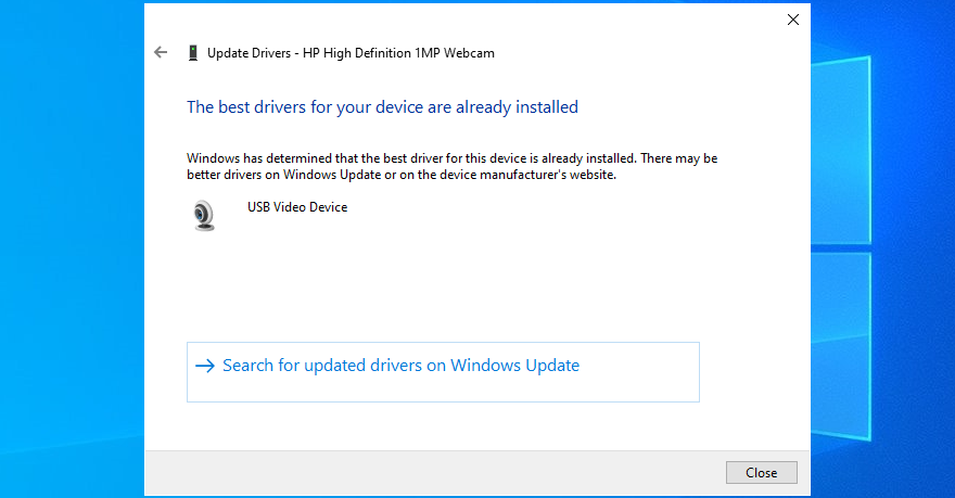 Windows 10 montre Les meilleurs pilotes pour votre appareil photo sont déjà installés message