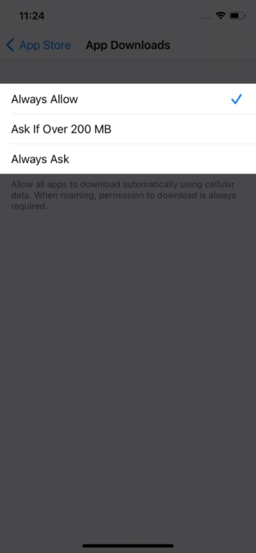 Trois options affichées dans les téléchargements d'applications sur iPhone