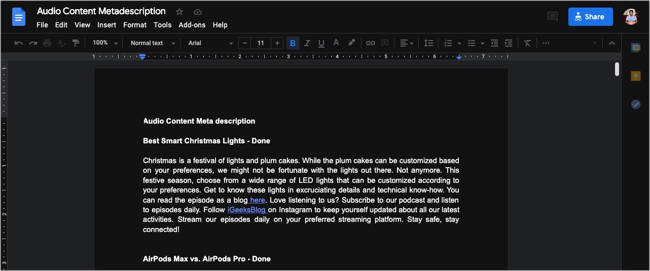 Mode sombre de Google Docs dans Chrome sur Mac ou PC