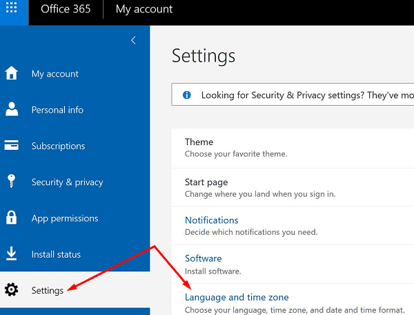 modifier les paramètres de langue microsoft 365