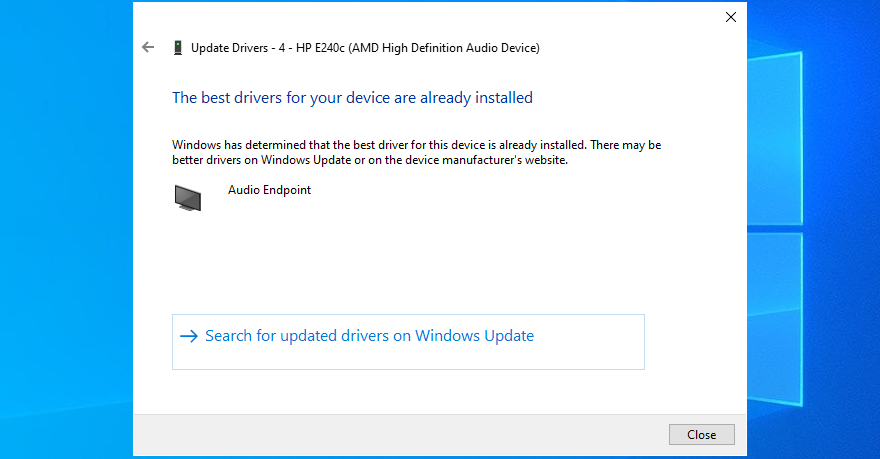 Device Manager shows that the best audio drivers are already installed