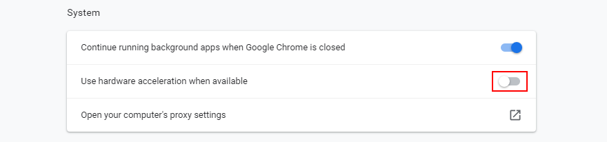 Chrome shows how to toggle hardware acceleration