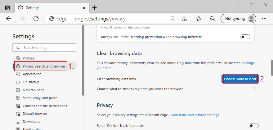 Microsoft Edge montre comment accéder à l'option Effacer les données de navigation