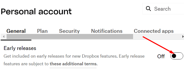 disable dropbox early releases