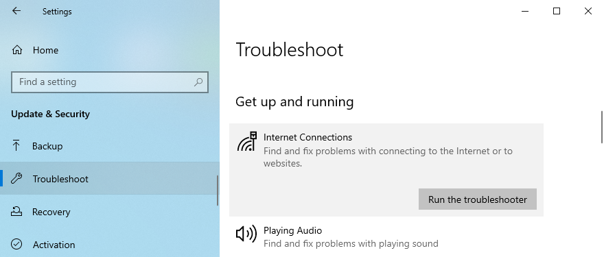 Windows 10 montre comment exécuter l'utilitaire de résolution des problèmes de connexion Internet