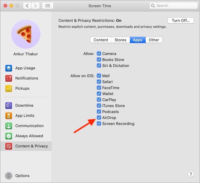 S'assurer qu'AirDrop n'est pas restreint sur Mac