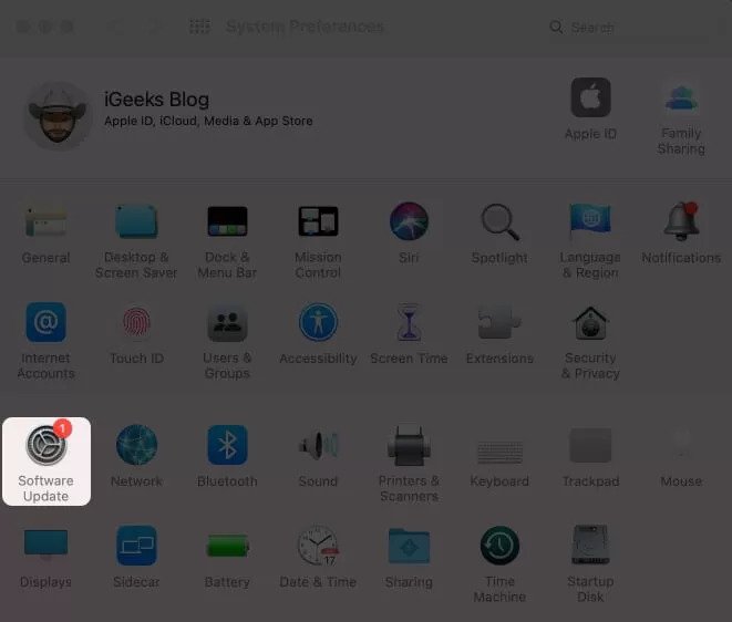 Cliquez sur Mise à jour du logiciel dans les préférences système Mac