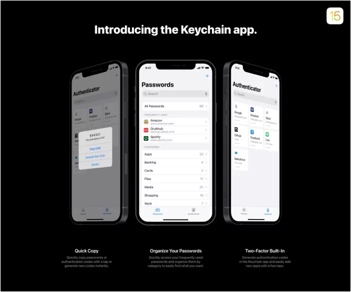 Présentation de l'application Keychain avec nouvel iOS 15
