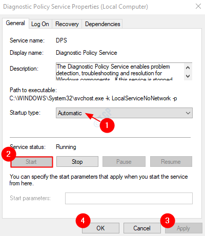 Paramètres du service DPS