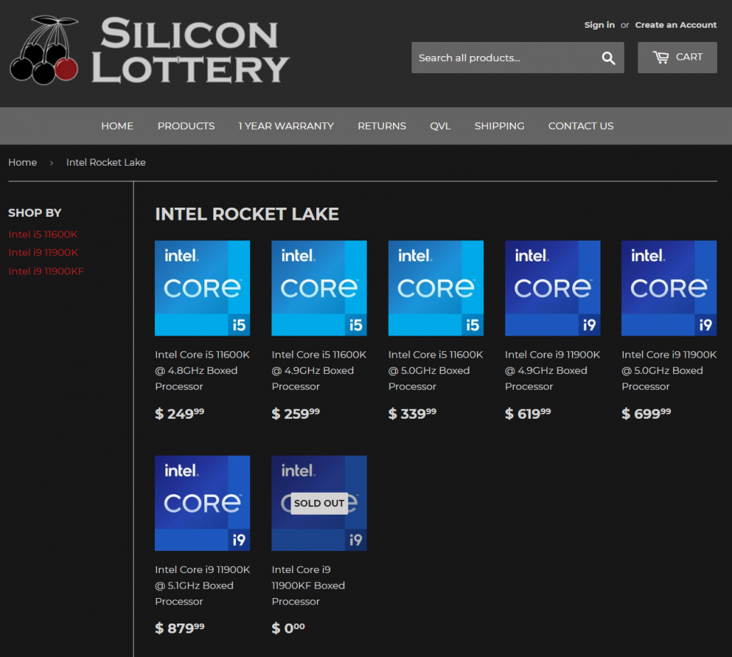 Processeurs de bureau Intel Rocket Lake 11e génération pré-regroupés Silicon Lottery