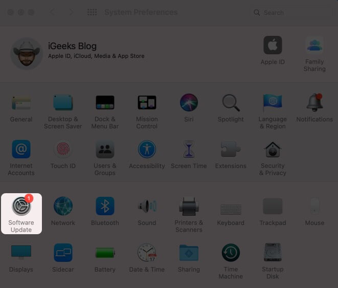 Click on Software Update in System Preferences on Mac