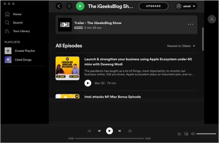 Application de podcast Spotify pour Mac