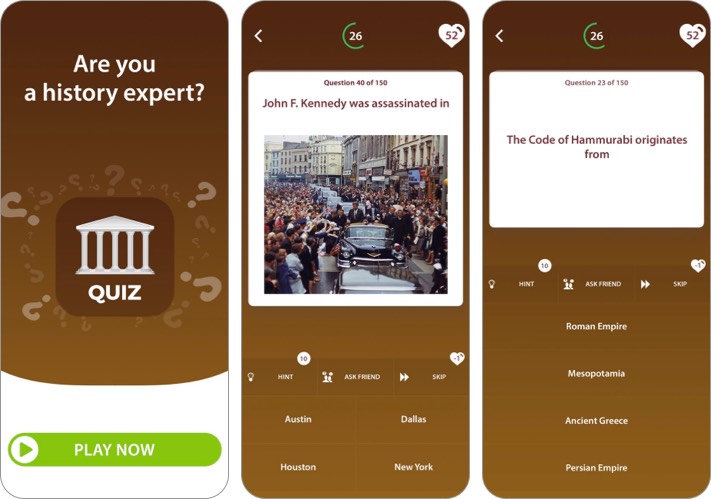 Application World History Trivia Quiz pour iPhone et iPad